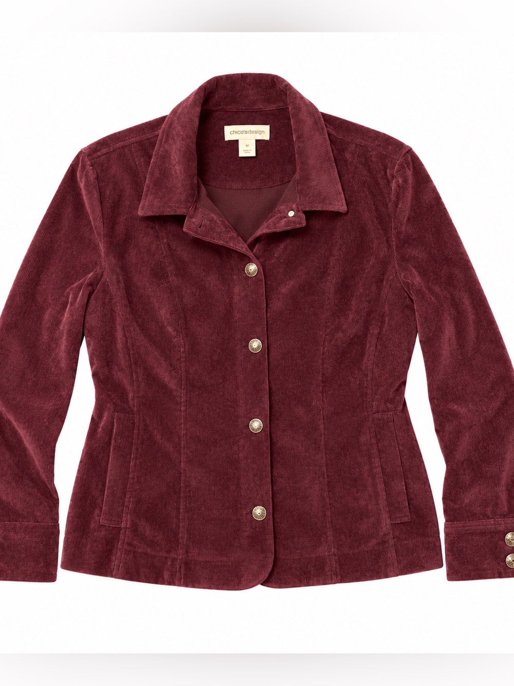 Christopher & Banks Women's Medium Corduroy Burgundy Plum Button-Up Jacket
